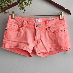 Bullhead Denim Co Neon Coral Roll Up Shorts Size 3 Low Rise Festival Y2K